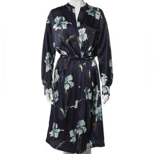 Vince iris print satin dress in coastal blue navy sz large 10 12